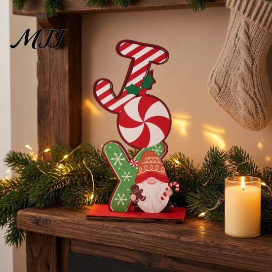 Christmas Gnome Signs Wooden Ornament, Gingerbread Man Reindeer Letter Decor, Colorful Tabletop Holiday Desktop Decorations Figurines for Tree