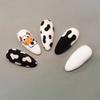 Almond Nail Round Head Cute Black and White Cow Flowing Heart Wearing Armor Matte Texture Fake Nails Wearing Armor