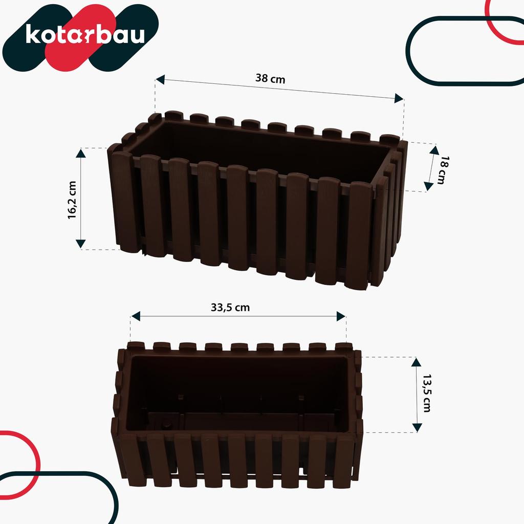 Flowerpot Balcony Terrace Box with Hooks Irrigation System Brown 40cm