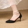 Women's High Heels New Sexy Women's Single Shoes Pointed Toe Pearl Ankle Buckle Black 7cm 9cm Heeled Pumps for Women