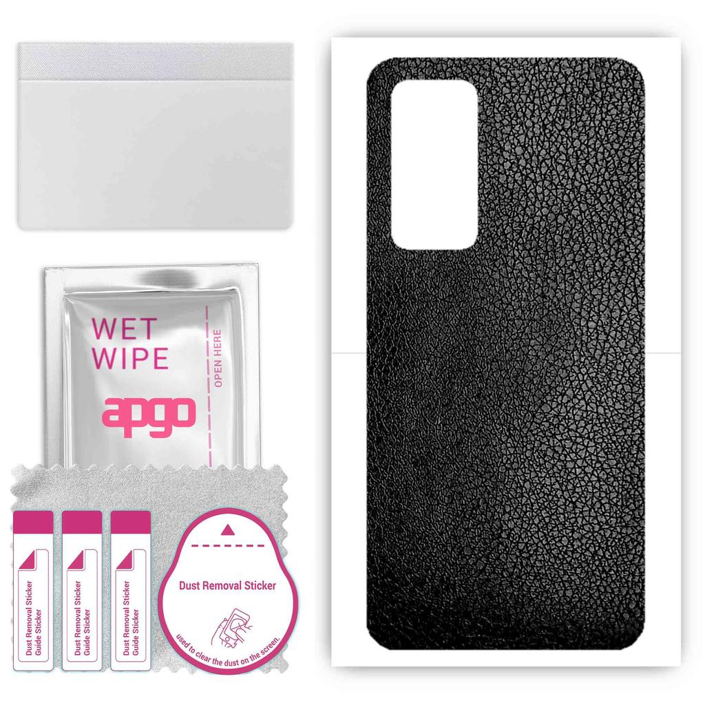 apgo Protective Skin Sticker for the back compatible with Xiaomi 12X, Wrap Film, Foil, Vinyl - Pattern Black Leather