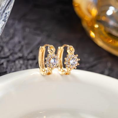 Korean Gold-Plated Zirconia Flower Ear Cuff and Stud Earrings for Women