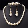 1 Set Faux Pearl Jewelry Women Beaded Necklace Bracelet And Earrings Elegant White