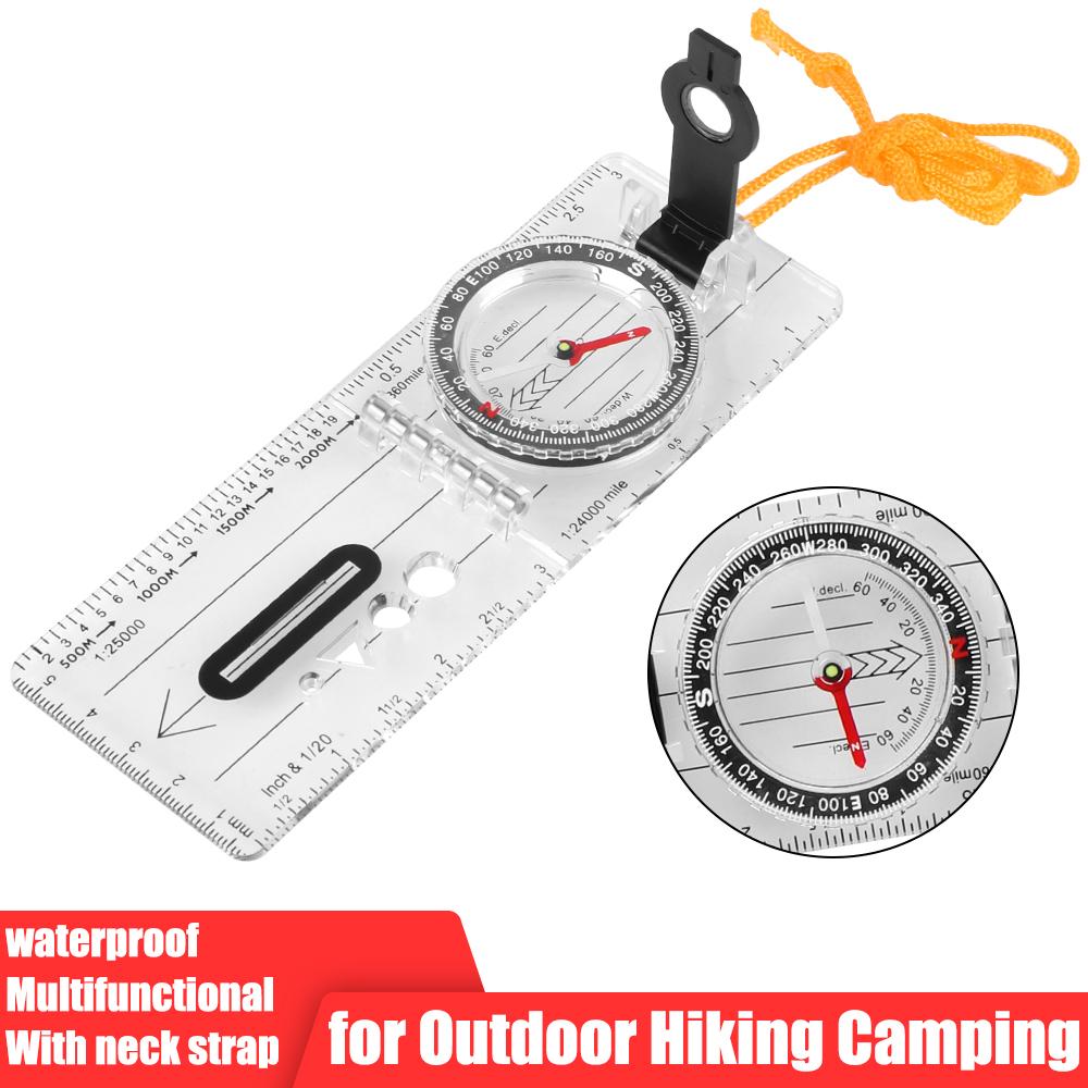 Compass Map Scale Ruler Folding Survival Waterproof Multifunctional for Outdoor Hiking Camping Survival Guiding Tool