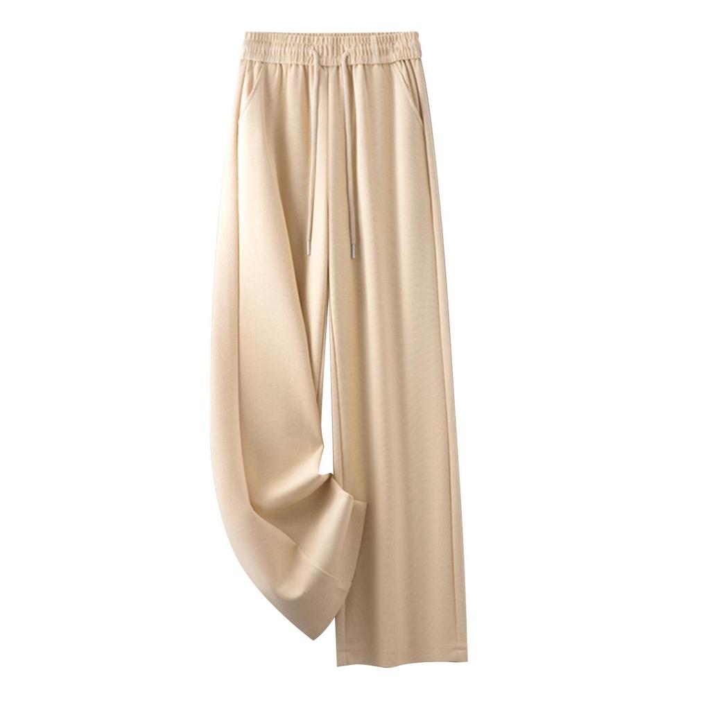 Morelowe drapowane spodnie damskie z wąską/szeroką nogawką, Wiosna/Jesień 2025, Popularne lekkie luksusowe casualowe elastyczne w pasie z prostą nogawką.