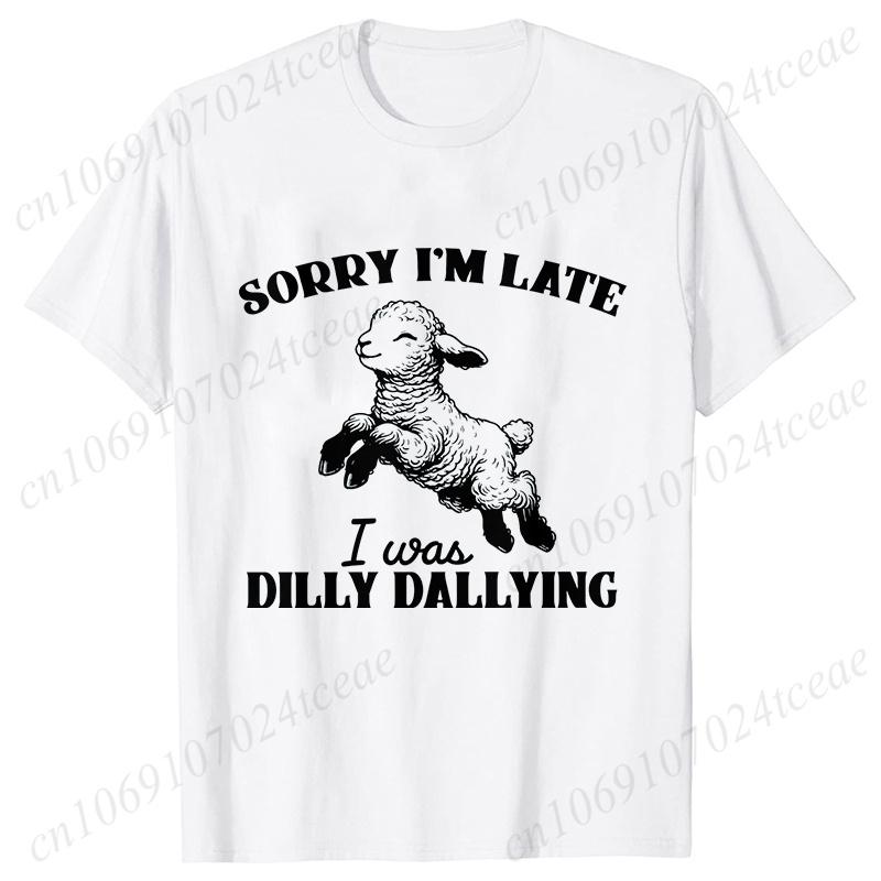Sorry I'm Late I Was Dilly Dallying T-shirts for Women Funny Sheep Graphic Y2k Tops Summer Short Sleeve Tees Female Clothing