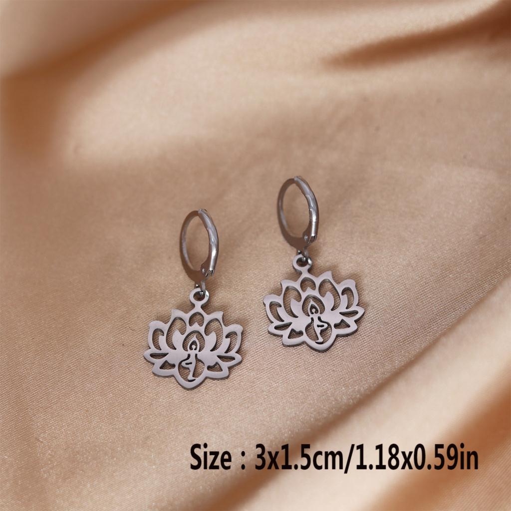Kinitial Yoga Lotus Pendant Earrings for Women Fashion Stainless Steel Choker Buddhism Water Lily Jewelry Chain Earring Gift