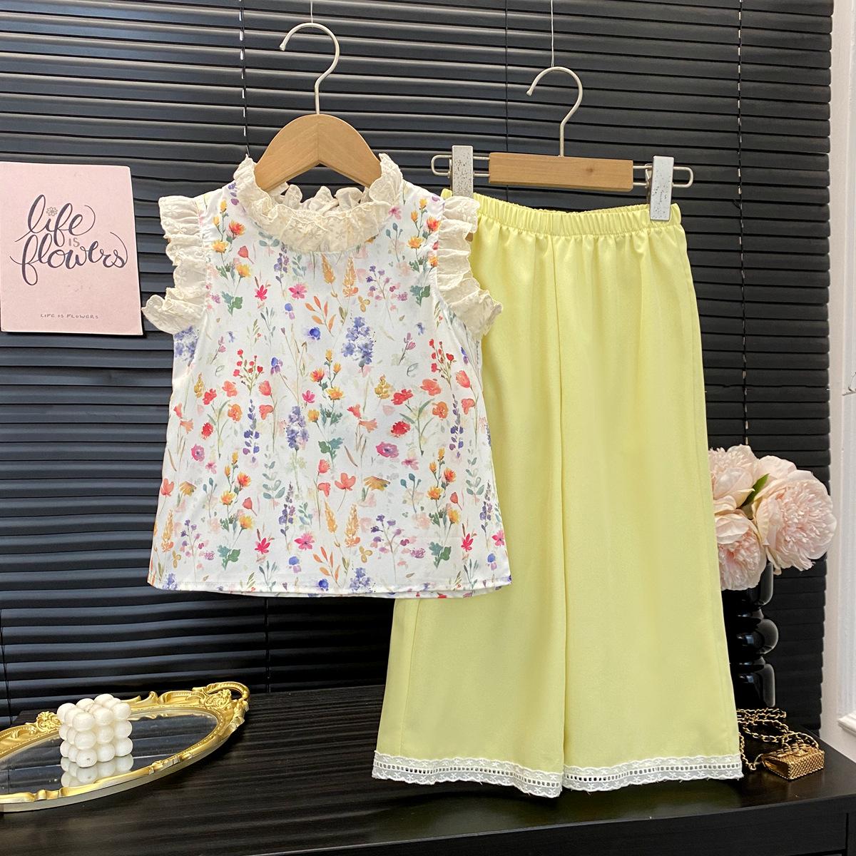 Summer Kids  Floral Sleeveless Top & Pants Set - Toddler Fashion Two-Piece 5Y/120 жёлтый