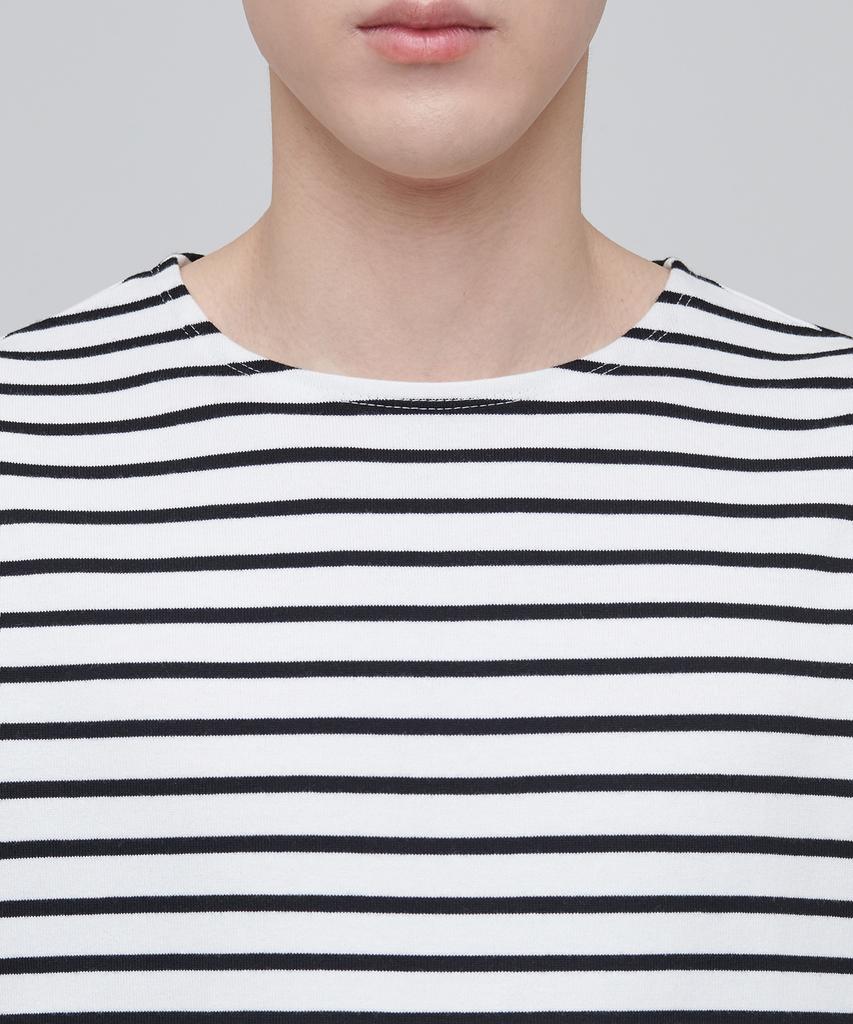 MUSINSA STANDARD Striped Boat Neck Long Sleeve T-Shirt [Ivory/Black]
