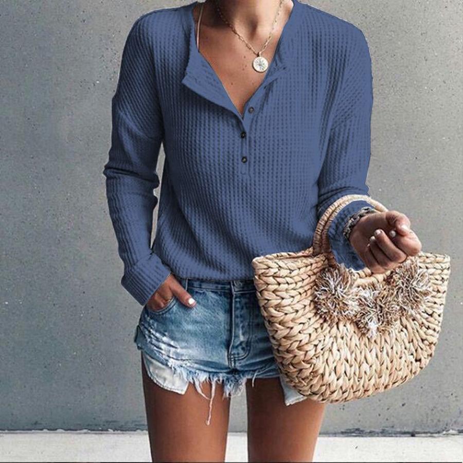 

New Autumn Women s Clothing Top Round Neck Crew Neck Long Sleeve Solid Color T-Shirt XXL середній синього кольору