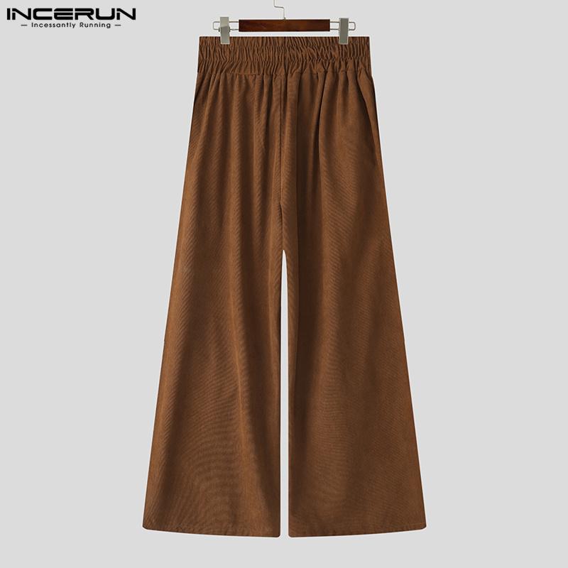 INCERUN Mens Elastic Waist Front Cross Layers Casual Loose Wide Legs Pants Long Trousers