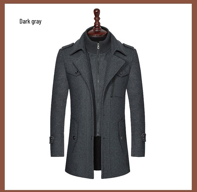 Мужское шерстяное двубортное деловое пальто - осенне-зимний стиль