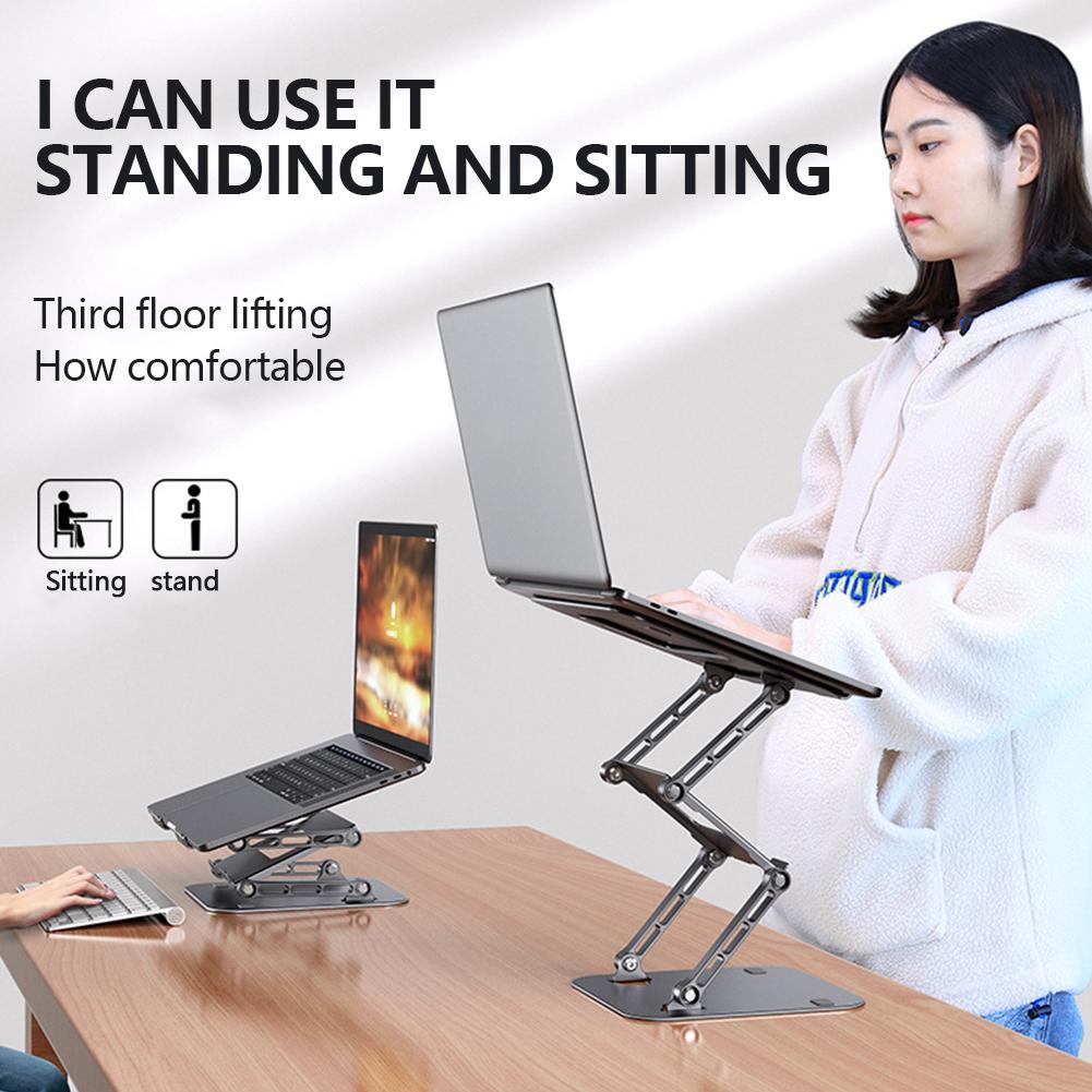 AOEVI Supporto Per Laptop Regolabile Con Base Girevole 360° – Pieghevole, Ergonomico, In Alluminio, Per Notebook Fino A 16" (Argento)