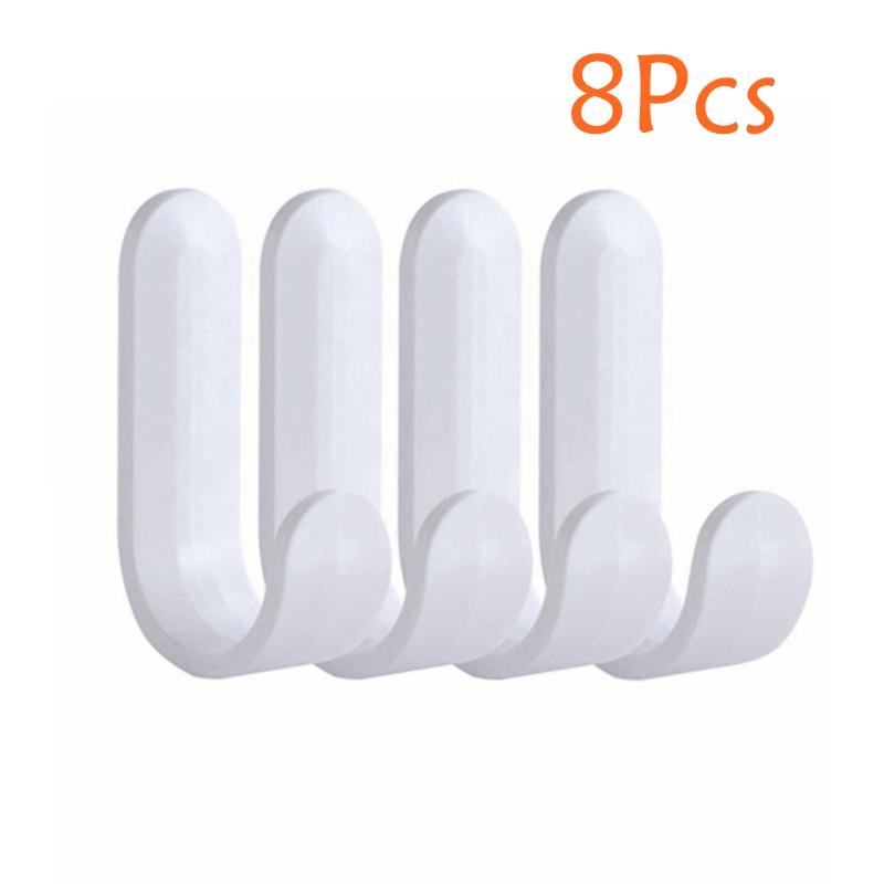 8Pcs of Non-Porous Glue Hook Kitchen Non-Marking Glue Hook Household Clothes Storage 8 Pcs White