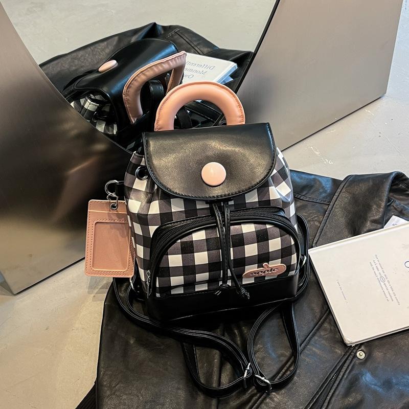 Cute girl student bag new contrasting color plaid backpack high-end texture fashion women's bag