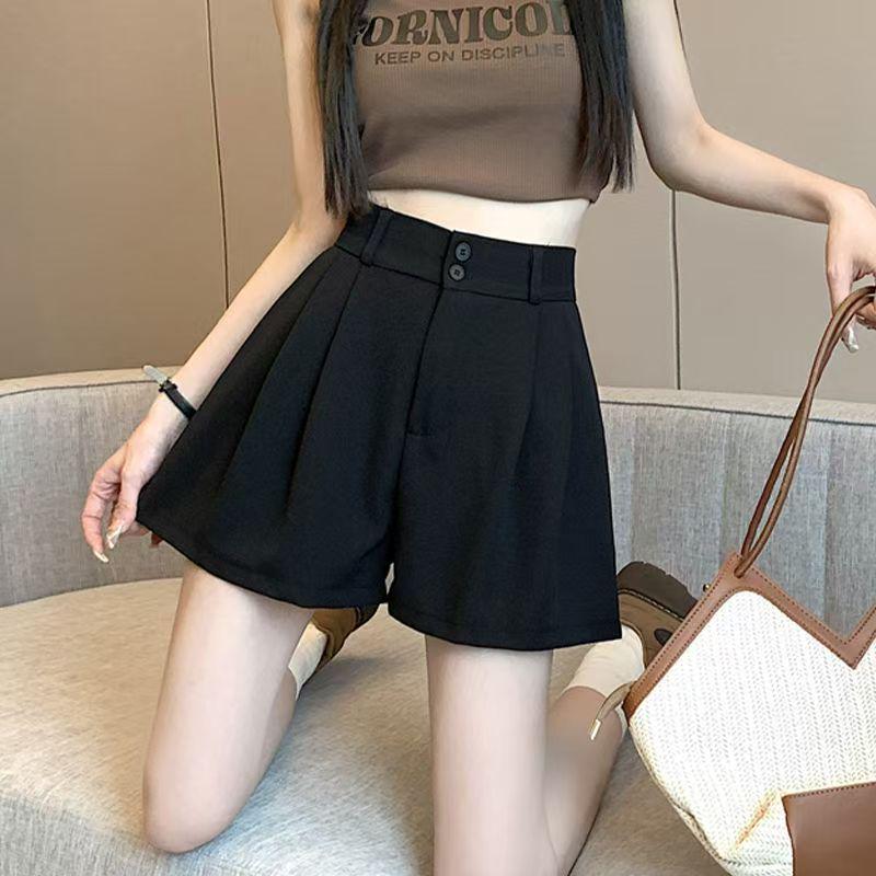 

2025 Summer Women s High Waist A-line Wide Leg Shorts - Korean Style, Versatile, Elastic Waist, Casual Fit S for 75-90 lbs чёрный