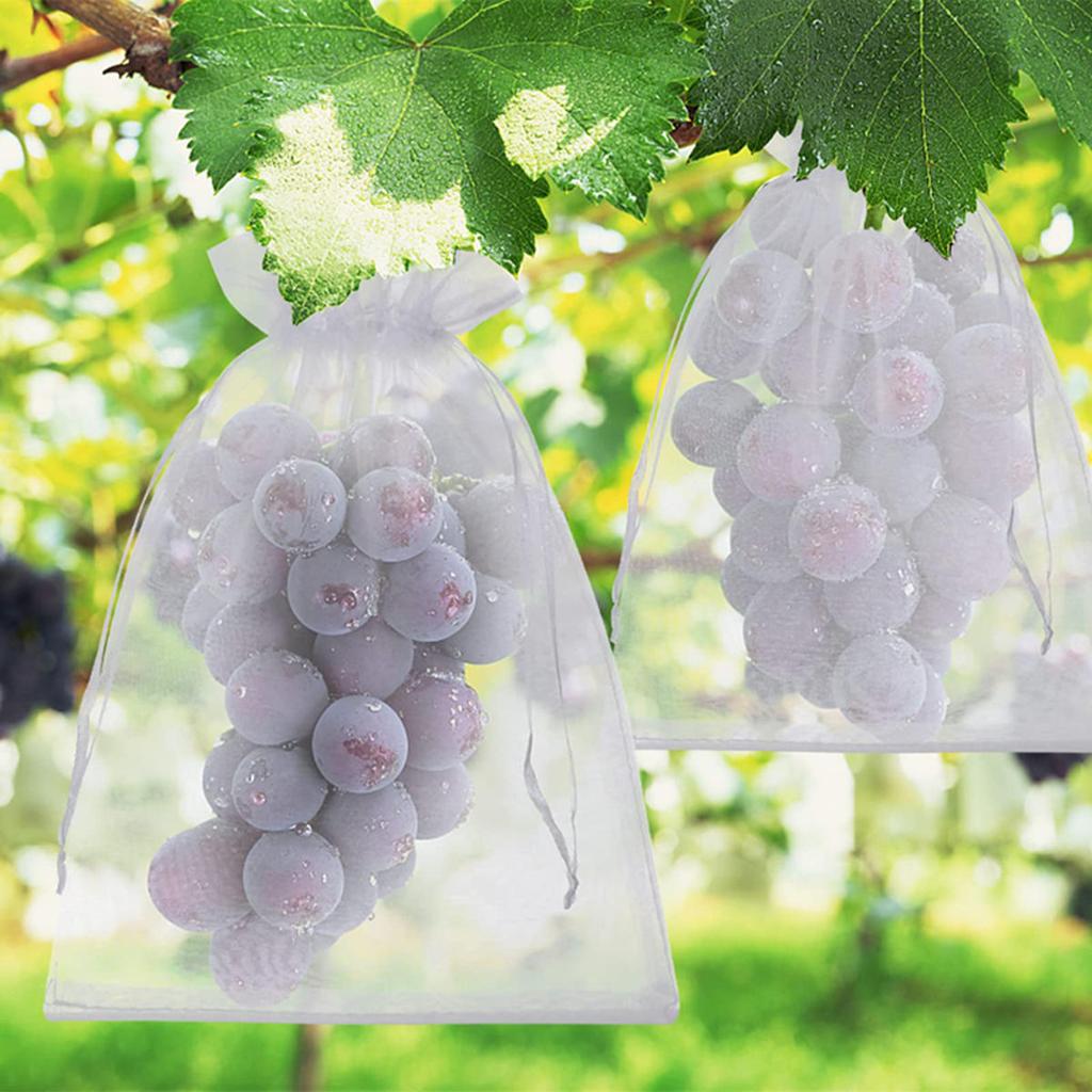 50/100Pcs Fruit Protection Netting Bags with Drawstring Reusable Grape Grow Bags Strawberry Cover Mesh Bags for Pest Control