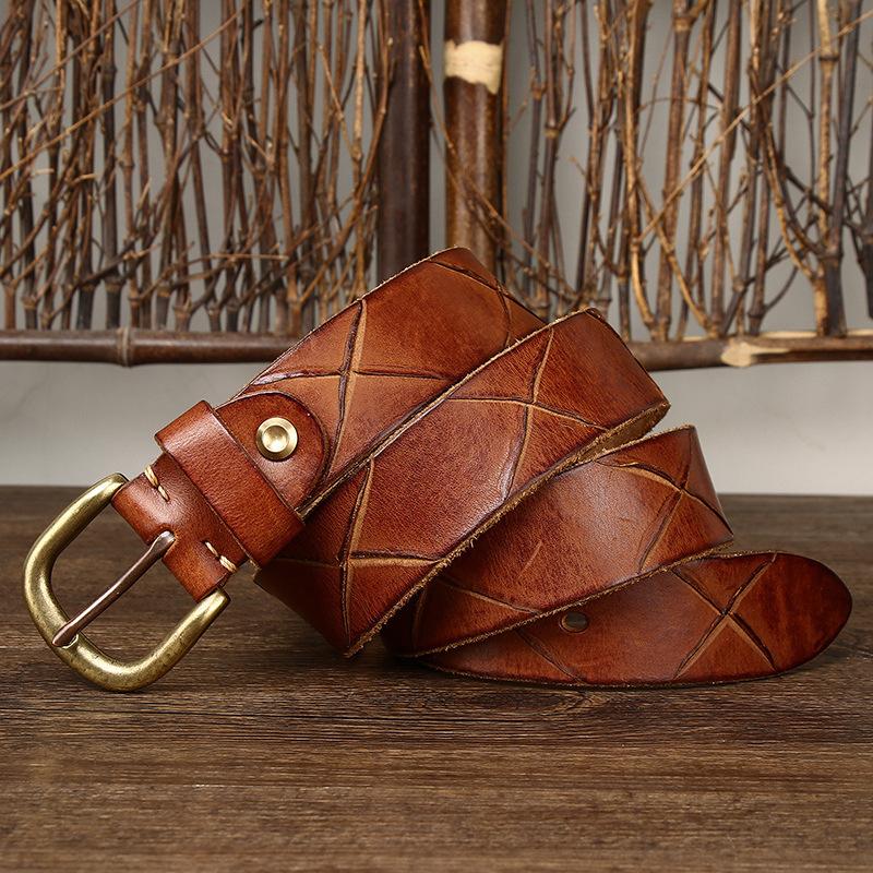 

Мужской ремень ручной работы, кожаный ремень с пряжкой, индивидуальный модный корейский стиль, первый слой из воловьей кожи, мужской ремень 130cm