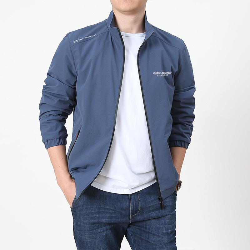 

Новая мужская осенняя повседневная модная куртка-стойка, верхняя часть, мужская куртка большого размера, быстросохнущая одежда 4XL