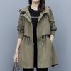 Spring and Autumn Women's Mid-length Trench Coat Hooded Zipper Tie-in Jackets British Style Loose Coats Women's Clothing