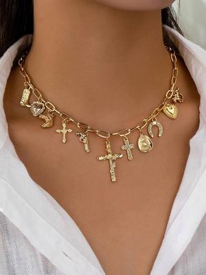 Collier avec pendentif croix, Bijoux collier avec pendentif croix en or pour femmes