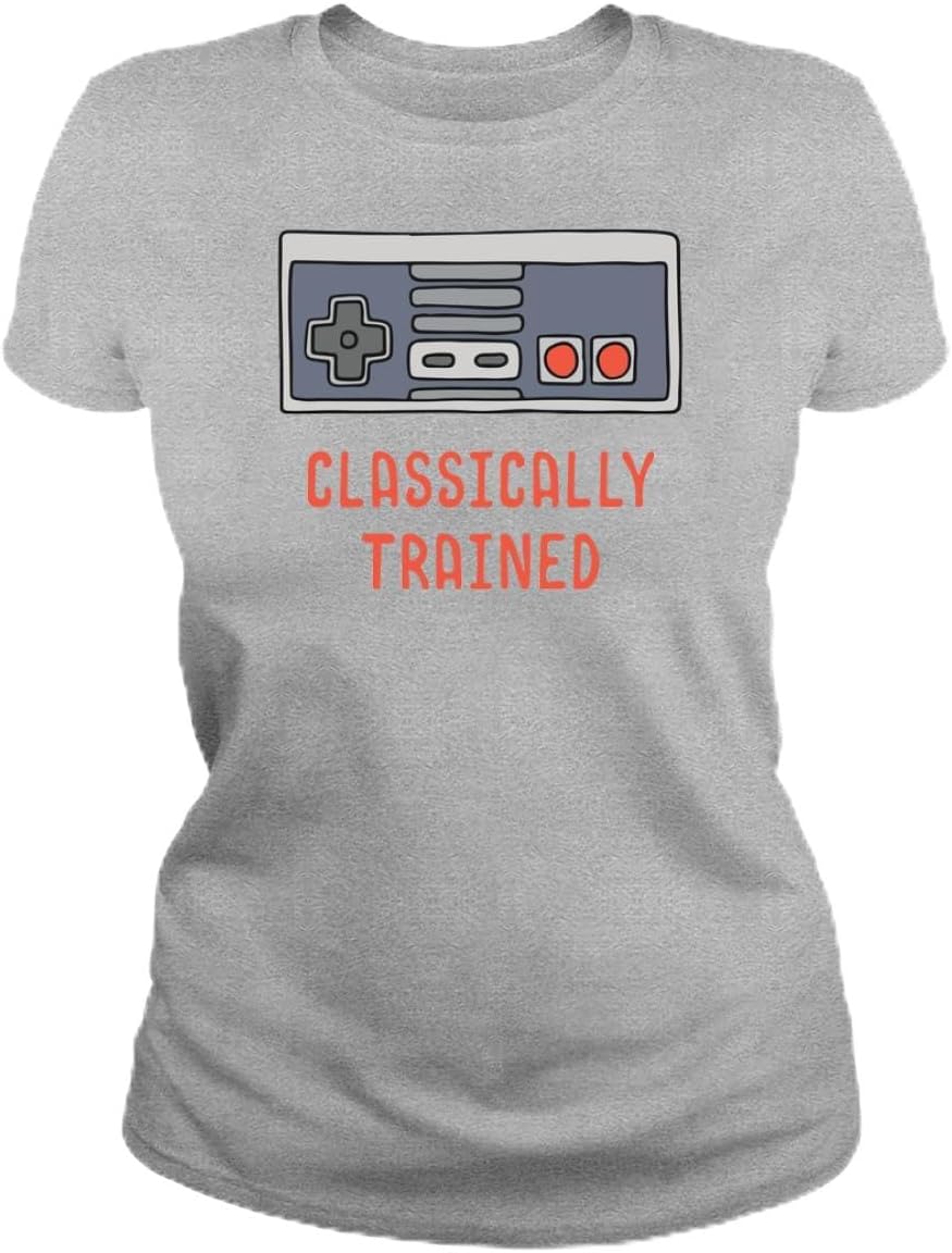 Classically Trained Womens T Shirt - 80 s Vintage Gamer Cotton Shirt for Women - Short Sleeve Crew Neck Soft Fitted Tees S разноцветный