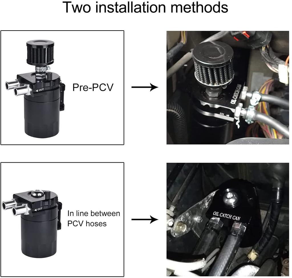 Car Baffled Oil Catch Can Reservoir Tank with Mini Filter Breather Baffled Aluminum Fittings Oil Dipstick Hole Breathable Kettle