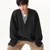 Men's Retro V-Neck Knit Sweater - Two-Piece Look, Lazy Style Pullover for Autumn/Winter, Loose Long Sleeve Polo.