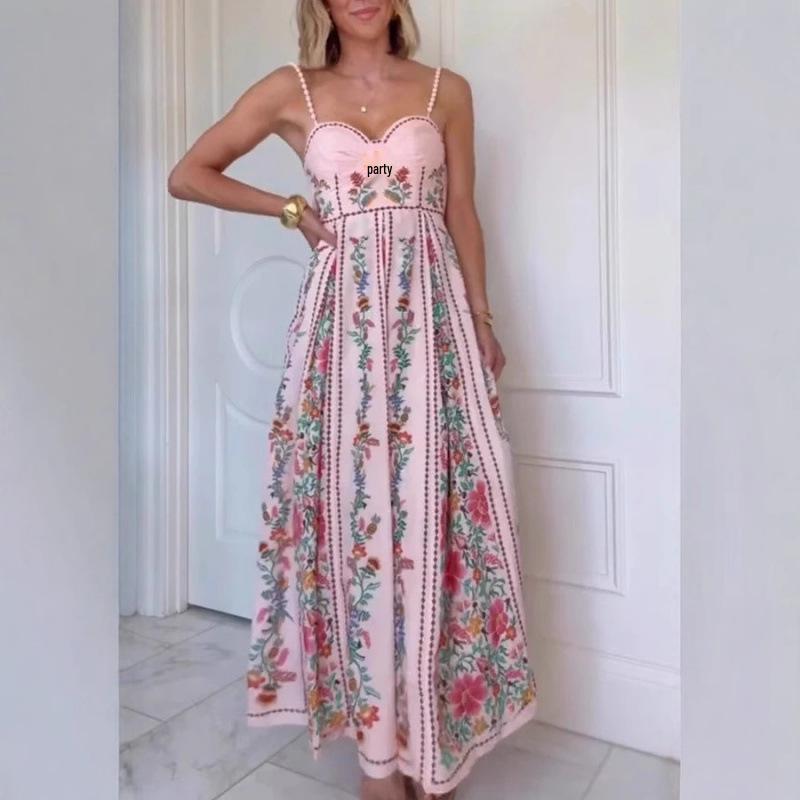 2025 Sexy Strappy Holiday Dress with Beads and Print Design for Women