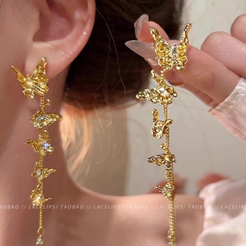 S925 silver needle zircon pearl earrings women's light luxury niche high-end butterfly stud earrings versatile temperament earrings