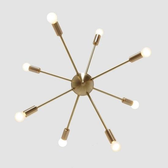Mid‑Century Modern 8‑Light Brass Sputnik Chandelier – Ceiling Light Fixture