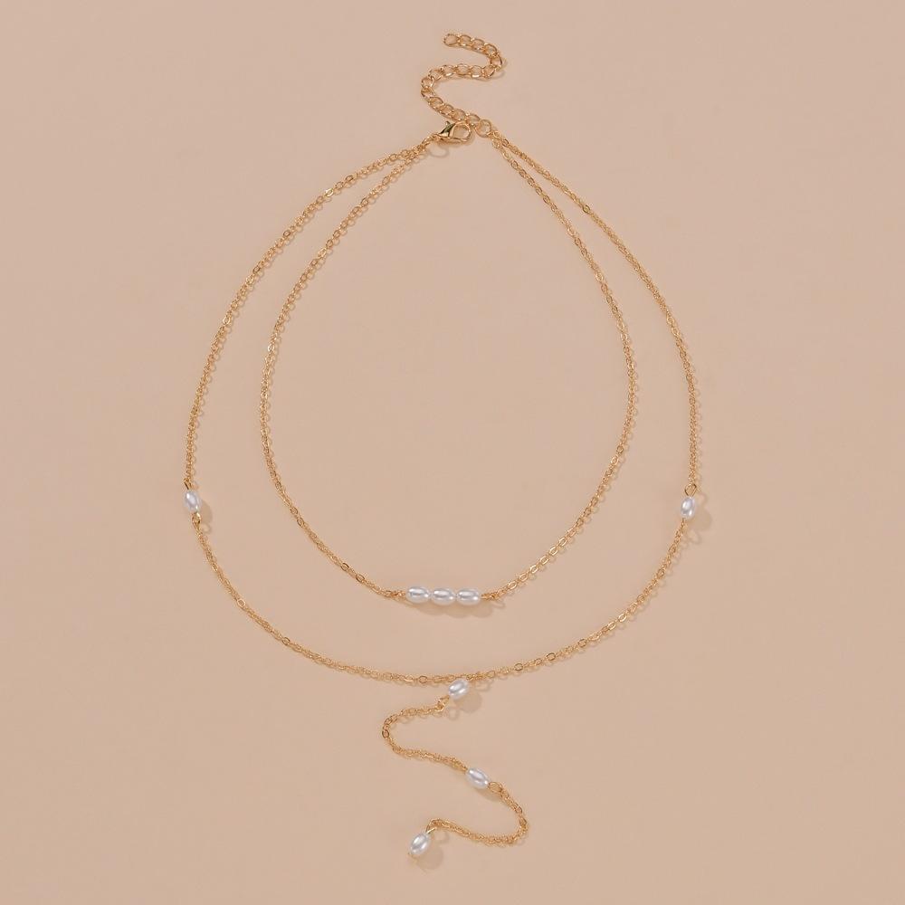 Pearl Temperament Long Necklace Simple Metal Double-layer Adjustable Collarbone Chain