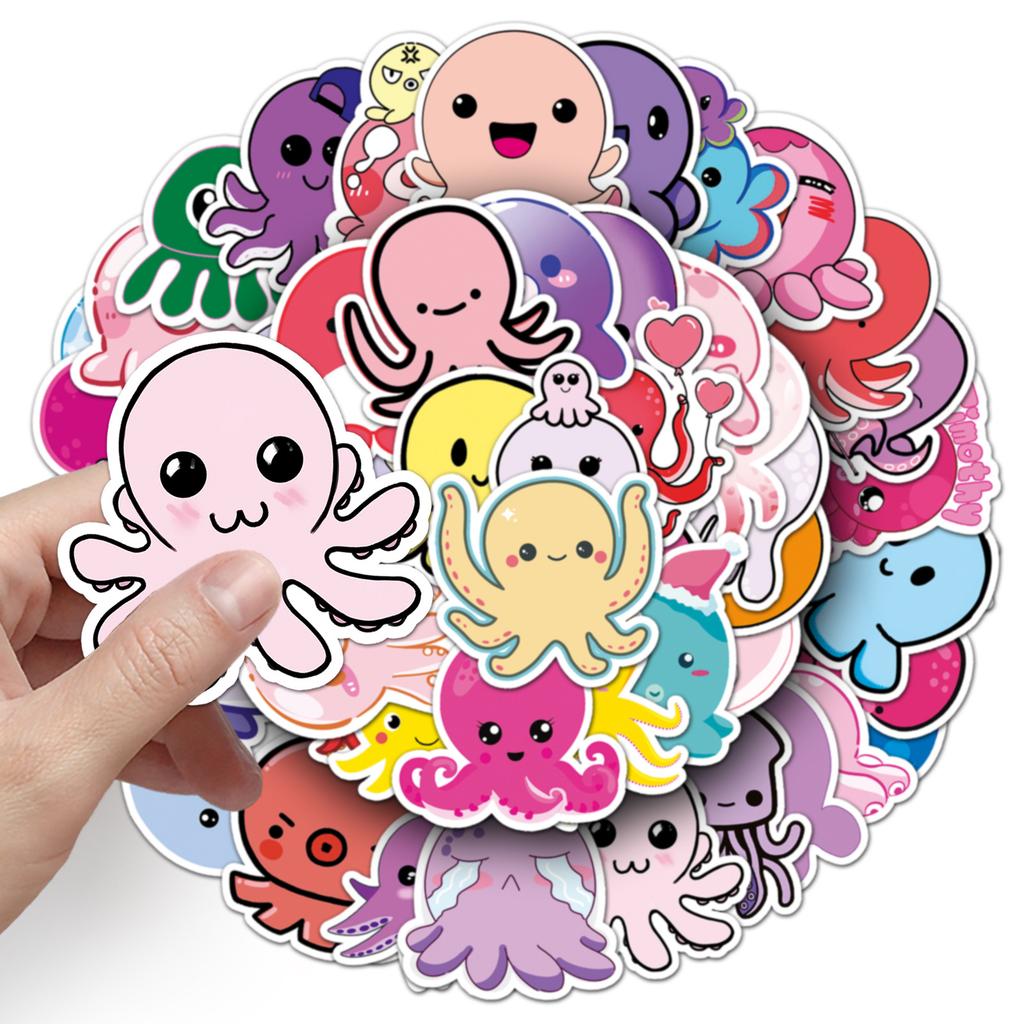 50 Cartoon Octopus Doodle Cartoon Cute Marine Creatures DIY Skateboard Water Cup Suitcase Stickers