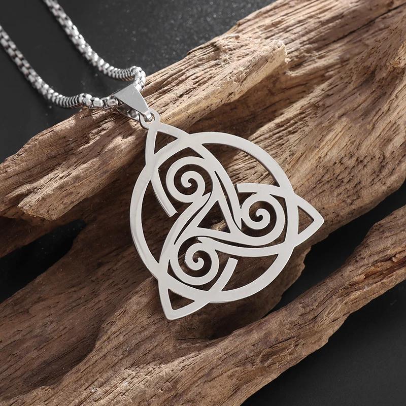 Klasyczny geometryczny trójkąt Węzeł Trójcy Stal nierdzewna Wisiorek Wiedźma Celtycki Węzeł Naszyjnik Amulet Biżuteria Prezent Kobiety Mężczyźni