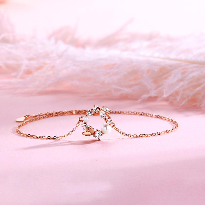 S925 Sterling Silver Pearl Flower Wreath Bracelet - Women s Exquisite Forest Style. 925 Silver