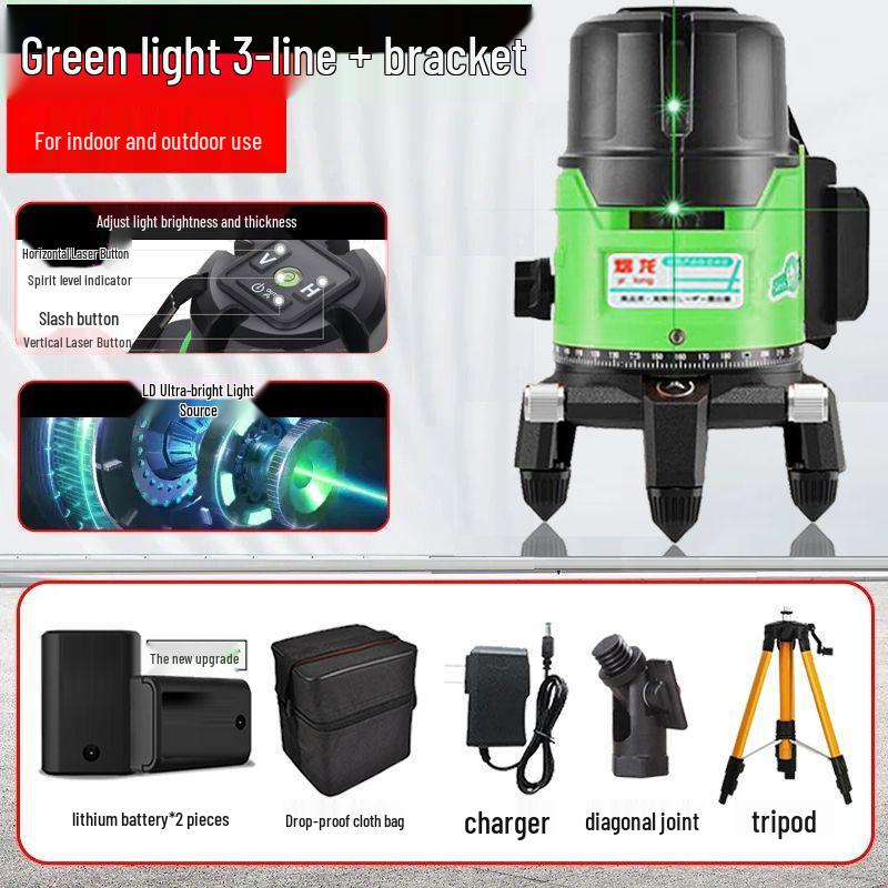 Yilong High-Precision Outdoor Laser Level with Green Light (2, 3, 5 Lines)