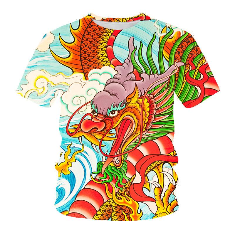 Summer Round Neck 3D Dragon Pattern Print Top Fashionable Casual Short Sleeved Men's T-shirts