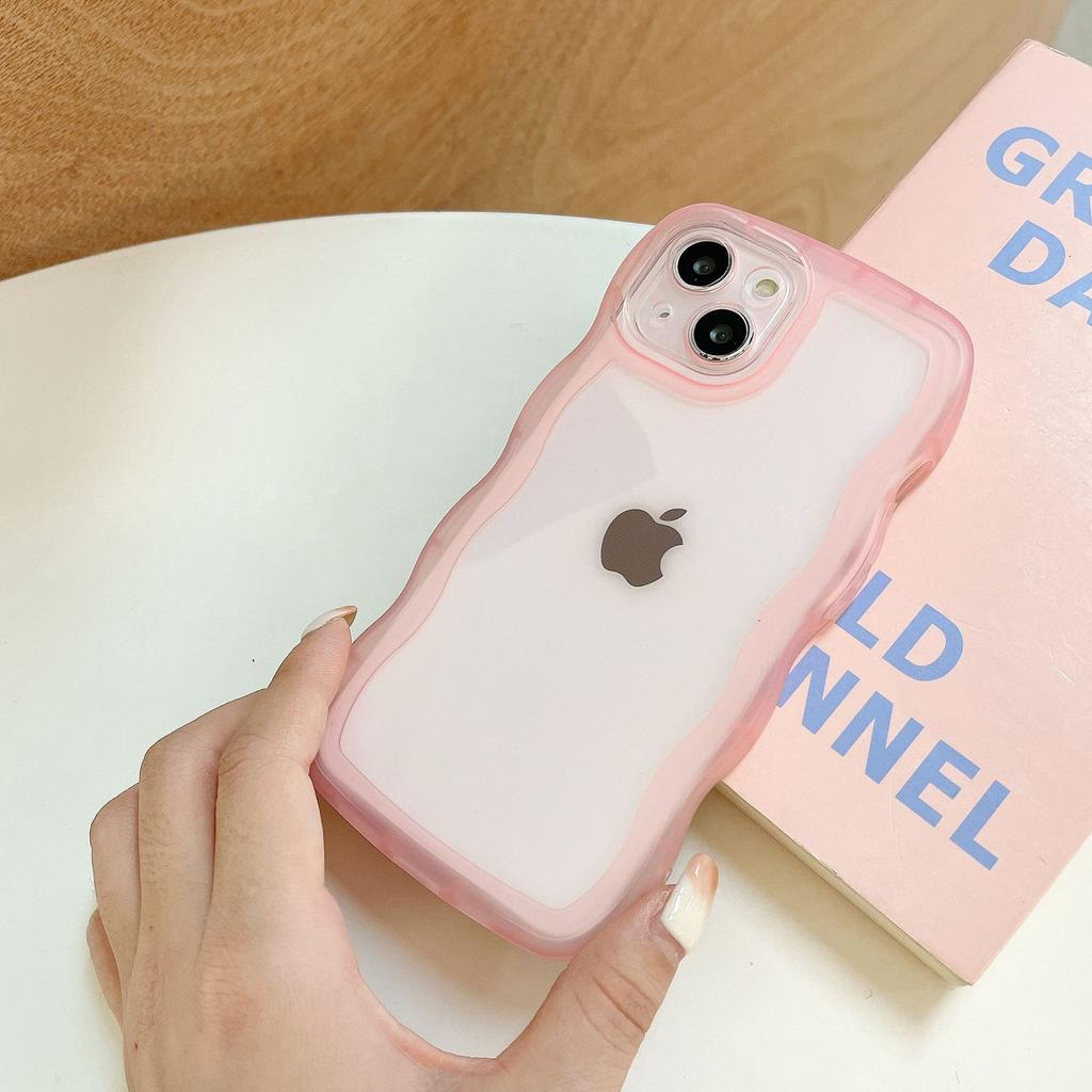 Ins Suitable for Apple 13 Mobile Phone Case Wave Edge IPhone 15 Simple Color Transparent Soft Shell XR Drop Protection Case