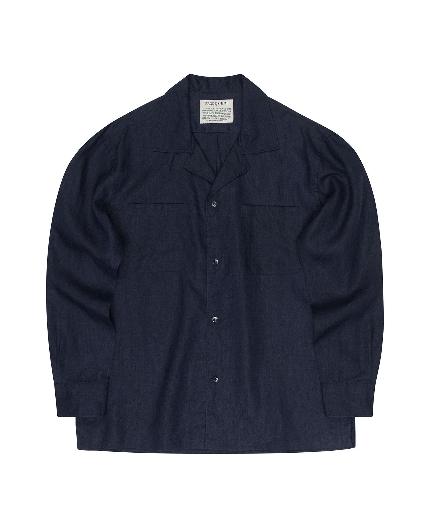 Prod Shirt [Semi-Oversized] Cuban Open Collar Linen Shirt (Navy) Navy/M(48)