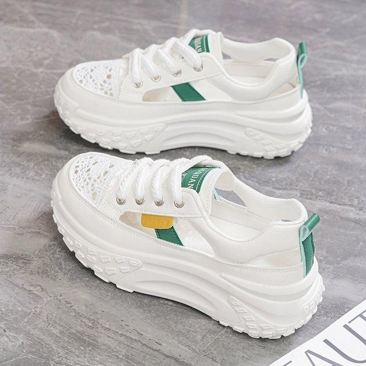 Platform casual shoes summer new platform hollow breathable color matching dad shoes student sports style white shoes