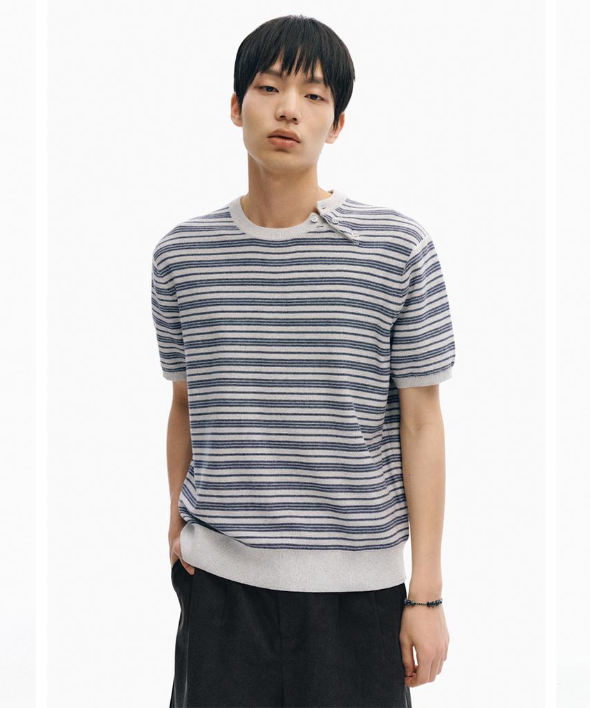 INTEMPOMOOD Half Wheat Button Stripe Knit_Gray