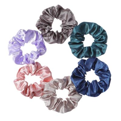 Set de 6 Scrunchies Grandes de Satén de Color Puro para Mujer, Simple y Atmosférico para el Día a Día