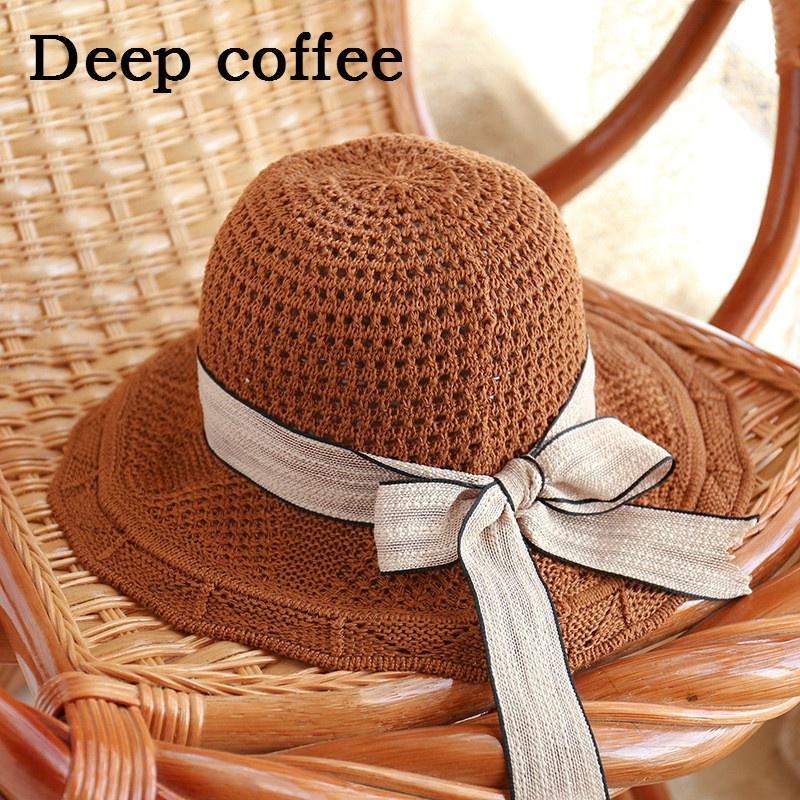 Fashion Women Sun Hats Straw Hat Female Ribbon Bow-knot Wide Brim Beach Hat Casual Summer Shade Cap