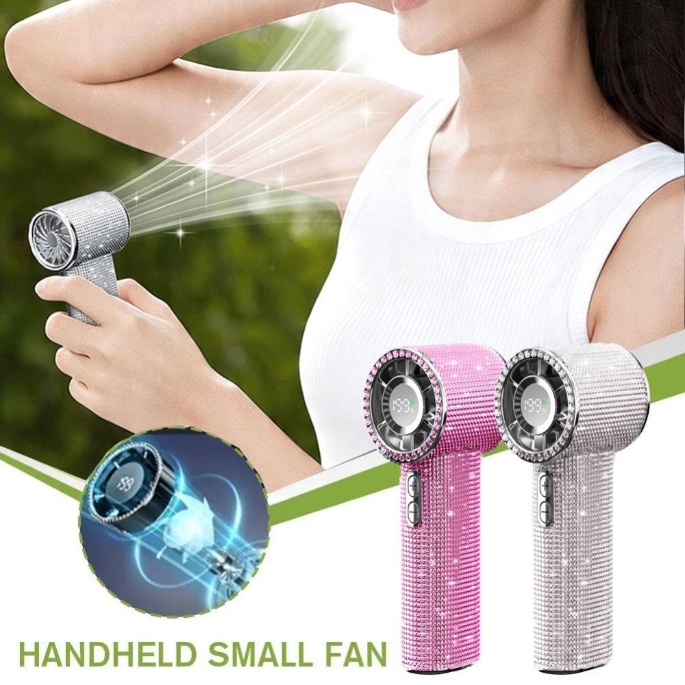 Small Size Rhinestone Handheld Fan Long-Lasting Bladeless Personal Fan Outdoor Use