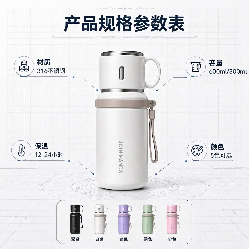 Stainless Steel Thermos Cup with Handle Portable Lifting Rope Water Cup Student Outdoor Vacuum Leak-proof Cup Printed Logo