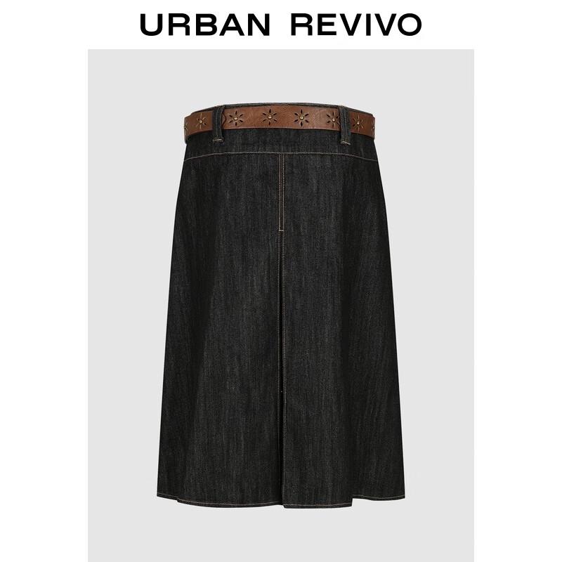 UR Women s 2025 Winter Retro Pleated Belt Denim Skirt M