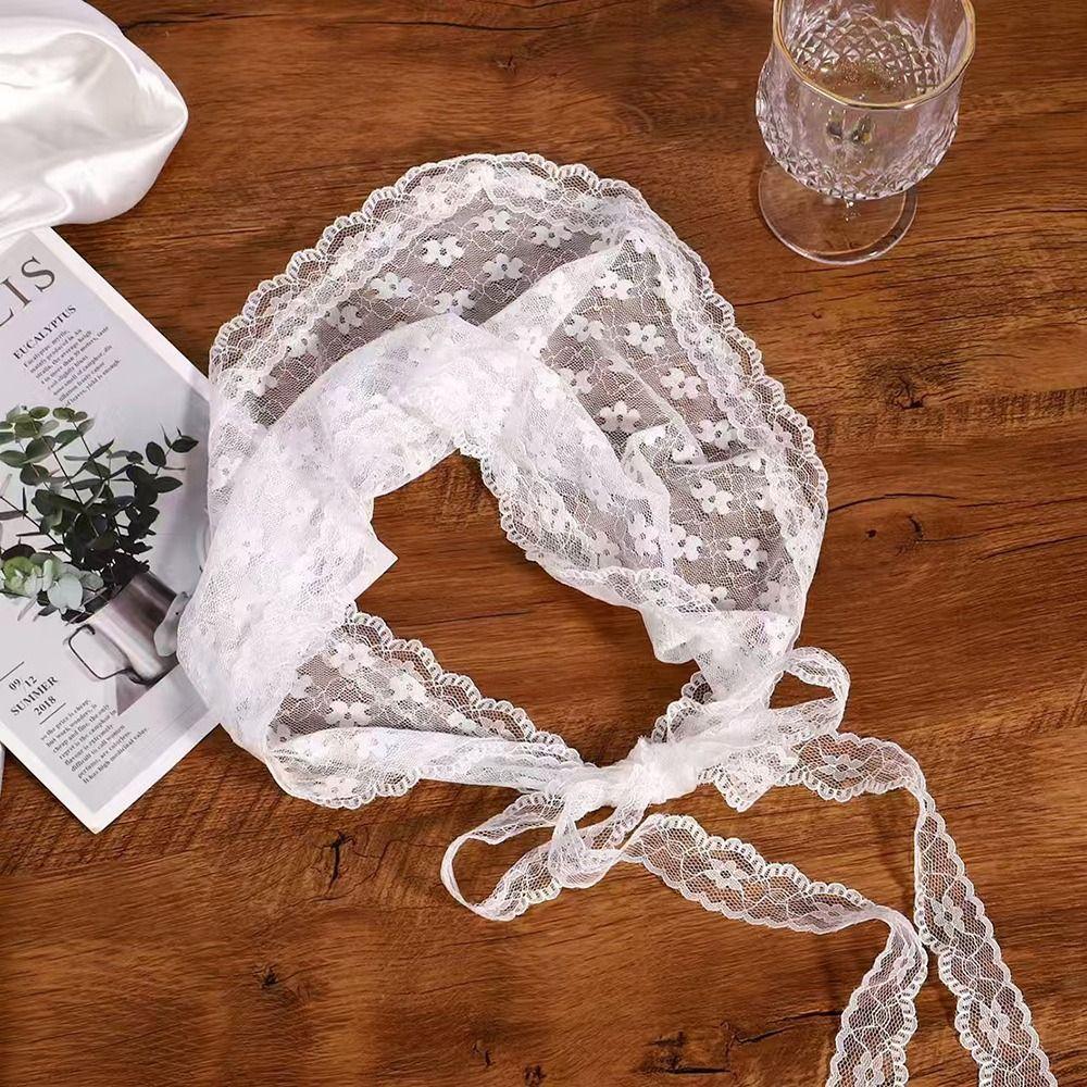 Embroidered Lace Triangle Headscarf Hollow-out White Hair Bandana Woven Floral Pastoral Style Lace Skirt Hair Accessories