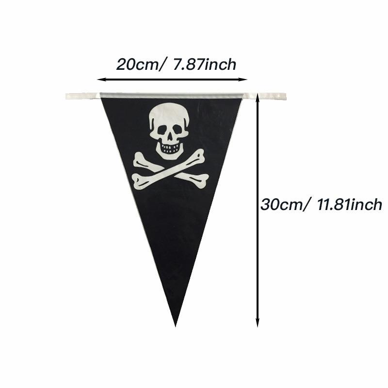 5m Halloween Pirate Banners Pirate Skull Printed Black Pennant Triangle Flags Pirate Theme Party Decoration Birthday Party