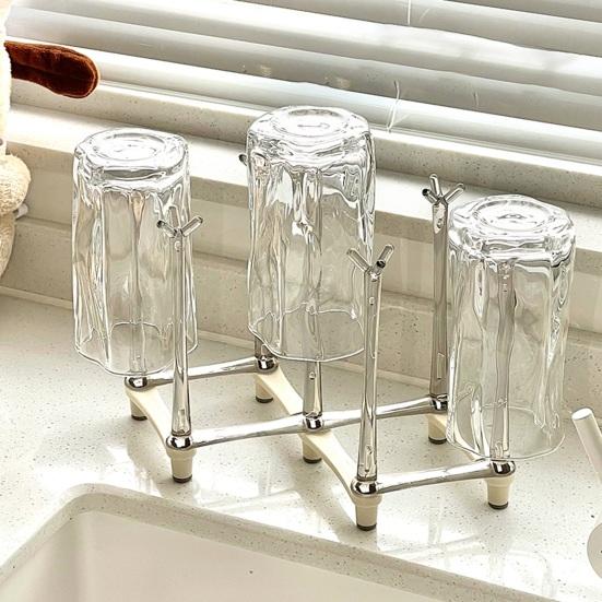 Retractable Cup Holder Rack Plastic Non-slip Bottom Mug Tree Stand for Draining