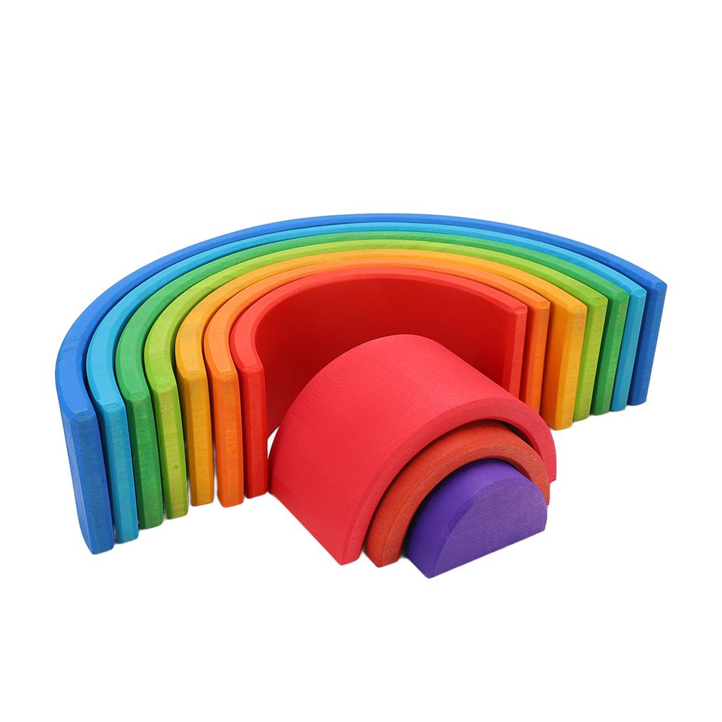 Wooden Stacking Building Toy Stacker Blocks Semicircle Nesting Puzzle for Toddlers Kids Early Education